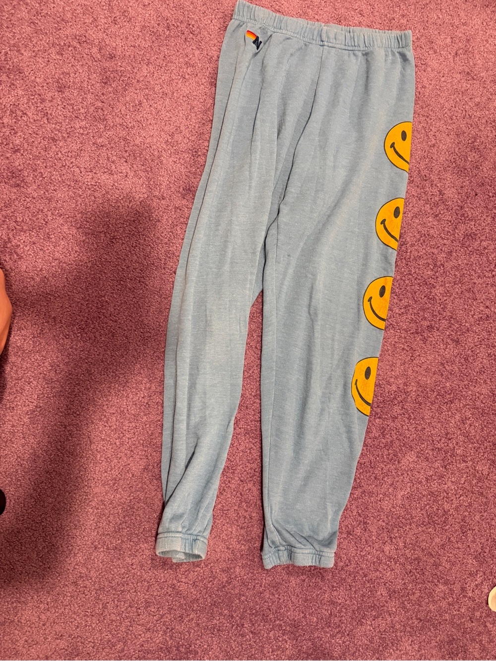 Aviator Nation Light Gray Joggers with Yellow Smiley Faces